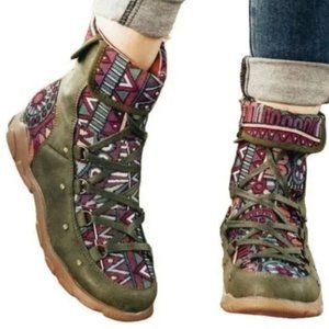 Green Geometric Ankle Boot